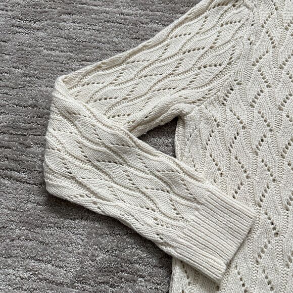 Ann Taylor Loft Sweater Womens XL Beige Crochet Open Knit Soft Cozy Wool Blend - Picture 5 of 10